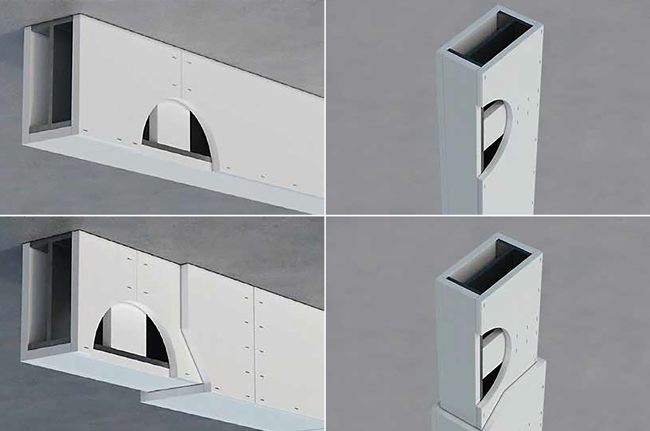 Protipožiarne dosky PROMATECT®-XS na požiarnu ochranu oceľových konštrukcií – jednovrstvová a dvojvrstvová na stĺpe a nosníku - vizualizácia