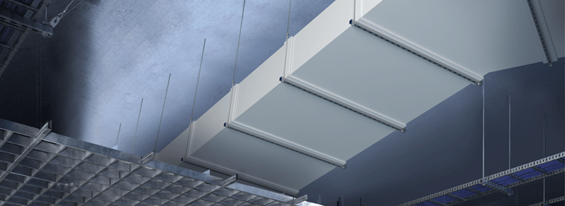 A 3D render image of a ductwork system by Promat