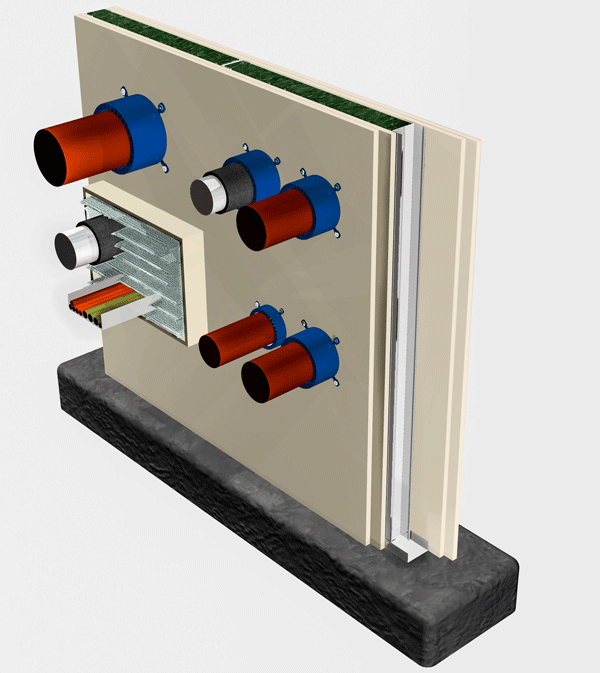 Picture of Promat fire resistant boards in a fire stopping wall