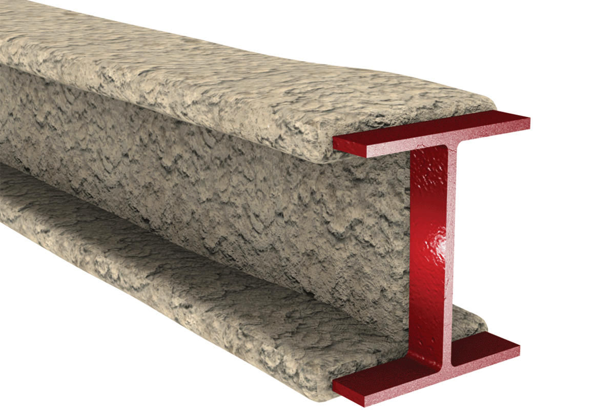 An example of a steel element coated with fire stopping spray