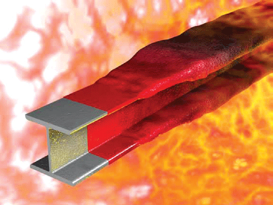 Reaction of intumescent coating in fire