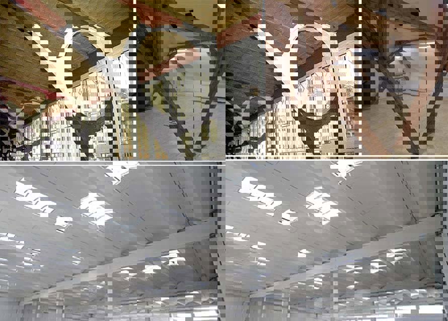 Intumescentni premaz nanešen na različite materijale, uključujući drvo i čelik