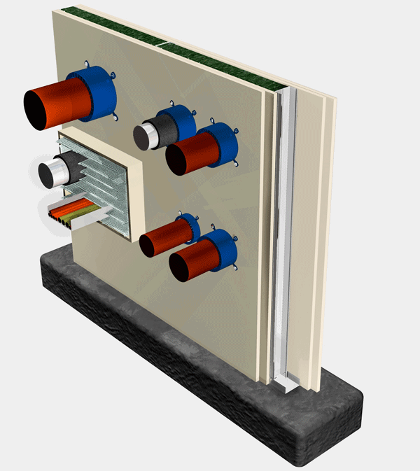 Picture of Promat fire resistant boards in a fire stopping wall