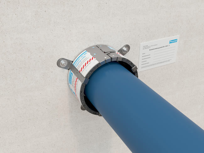 Protupožarno brtvljenje plastične cijevi u prodoru pomoću PROMASTOP®-FC MD