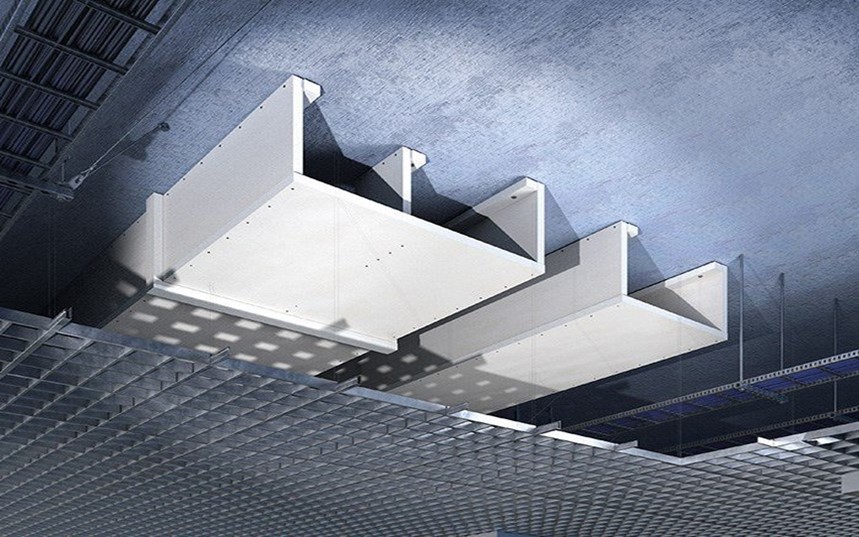 Vizualizácia vetracieho systému PROMADUCT v podzemnej garáži – prierez.