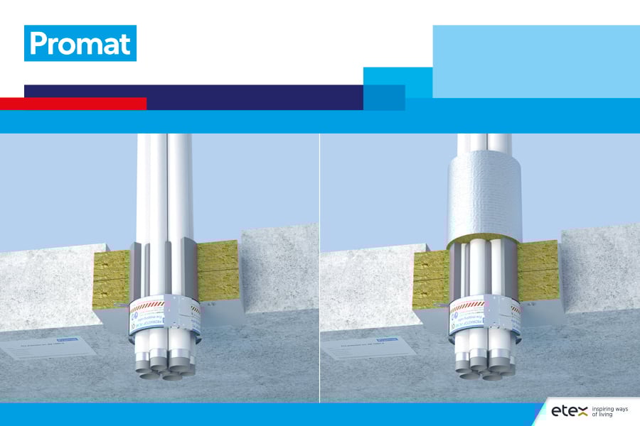 Nieuwe oplossingen voor doorvoeringen van niet-geïsoleerde alu-composietleidingen met PROMASTOP®-CC systeem in combinatie met PROMASTOP®-FC MD!