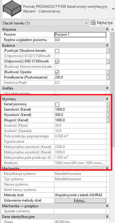 Zrzut z program Revit