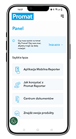 Rzut telefonu z wyświetlonym reporterem do przejść instalacyjnych
