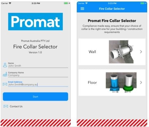 Promat Fire Collar Selector App